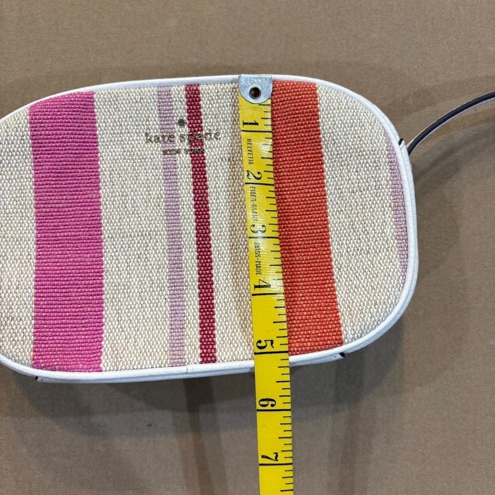Kate Spade Kourtney Stripe Camera Bag Crossbody Canvas/Pebbled Leather Trim